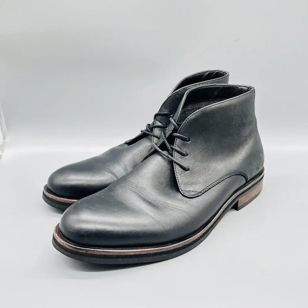 Saks Fifth Avenue Boots Men 10.5 Black Leather Chukka Ankle Lace Up Bootie Shoes